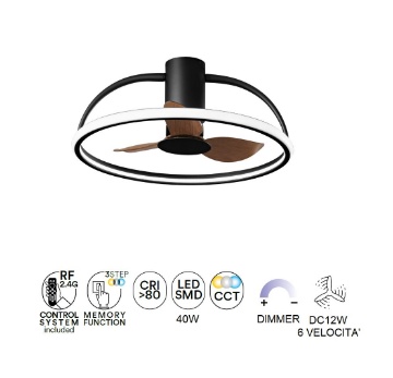 Immagine di Ventilatore da Soffitto Nero Pale Effetto Legno Led Dimmerabile 40w Hadley Intec