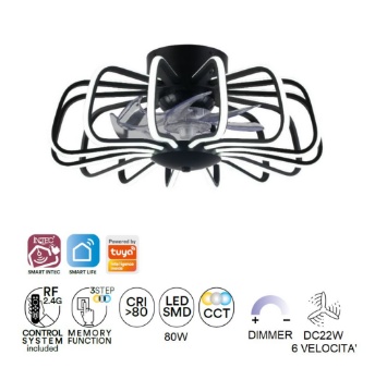 Immagine di Plafoniera Led con Ventilatore Grecale Nero Multifunzione Wifi Intec