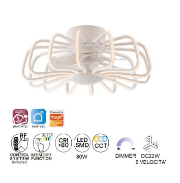 Immagine di Ventilatore Con Luce Led 80w Dimmerabile Wifi Grecale Bianco Intec Light