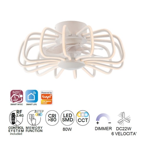 Immagine di Ventilatore Con Luce Led 80w Dimmerabile Wifi Grecale Bianco Intec Light