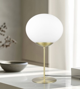 Immagine di Lampada da Tavolo Ottone 52 cm Vetro Bianco Fomento Trio