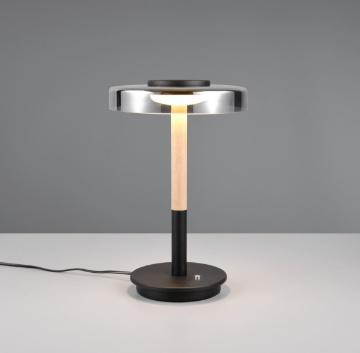 Immagine di Lampada Led da Comodino Nero Legno Vetro Fume Luce Regolabile Trio Celeste