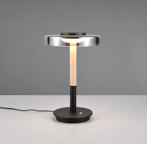 Immagine di Lampada Led da Comodino Nero Legno Vetro Fume Luce Regolabile Trio Celeste