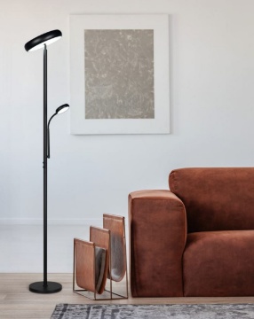 Immagine di Piantana Led Orientabile Nera 183 cm Luce Regolabile Telecomando Palermo Trio