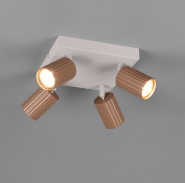 Immagine di Plafoniera Quadrata 4 Faretti Orientabili Cilindri Rigati Bronzo Caffe Soka Trio