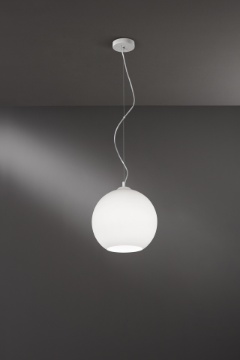 Immagine di Lampada A Sospensione Ufo Sfera Aperta Vetro Bianco 30 cm Perenz