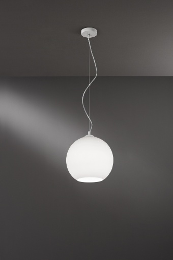 Immagine di Lampada A Sospensione Ufo Sfera Aperta Vetro Bianco 30 cm Perenz