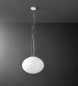 Immagine di Lampadario Vetro Bianco Sfera Ovale 40cm Saturno Perenz