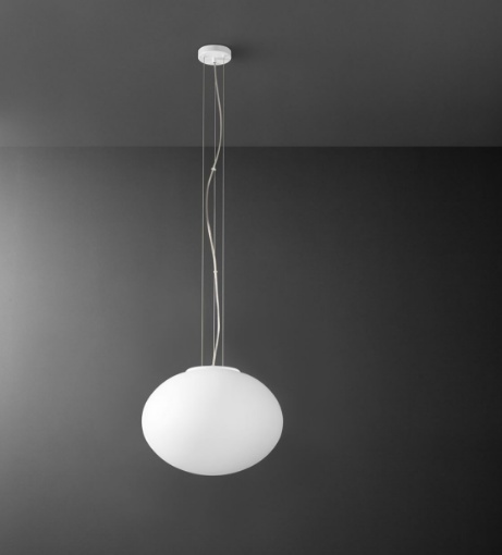 Immagine di Lampadario Vetro Bianco Sfera Ovale 40cm Saturno Perenz