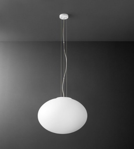Immagine di Lampadario Saturno Sfera Ovale Bianca 50cm Perenz