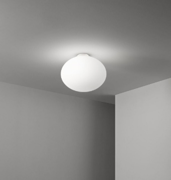 Immagine di Plafoniera Boccia Vetro Ovale Bianco Saturno 40cm Perenz