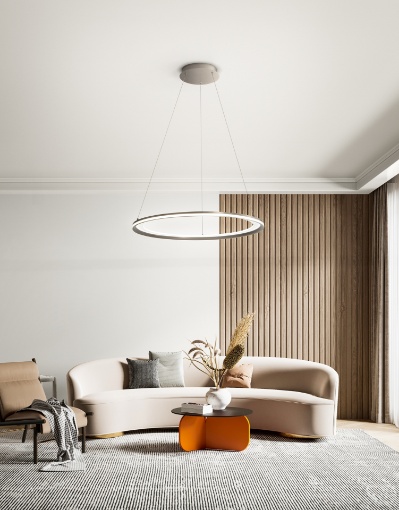 Immagine di Lampadario Edge Anello Grigio 80 cm Biemissione Led 86w 3000k Perenz