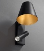 Immagine di Applique Cono Reverse Nero Oro Faretto Led 3000k Orientabile Per Comodini Perenz