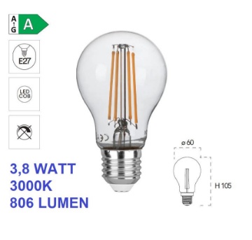 Immagine di Lampadina E27 Goccia Vetro Led 3,8w 3000k 806 Lumen