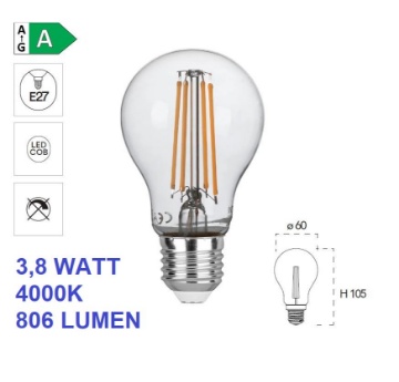 Immagine di Lampadina E27 Goccia Vetro Led 3,8w 4000k 806 Lumen