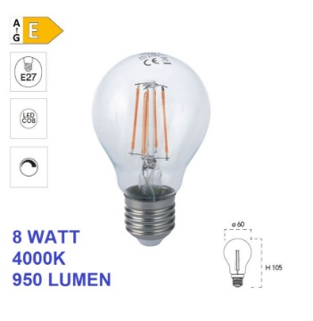 Immagine di Lampadina E27 Vetro Trasparente Led 8W 4000K Dimmerabile 950 Lumen