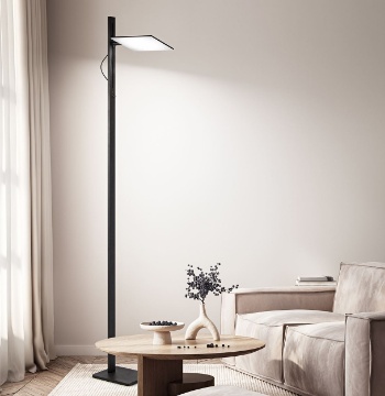 Immagine di Piantana Led Radiante Nera Orientabile 179cm Con Dimmer CCT Perenz