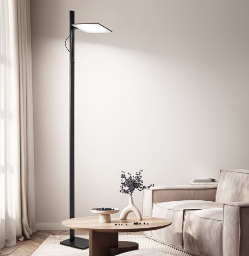 Immagine di Piantana Led Radiante Nera Orientabile 179cm Con Dimmer CCT Perenz