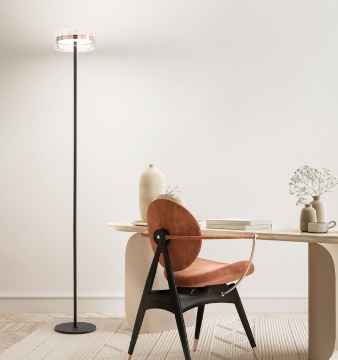 Immagine di Piantana Perenz Aere Nero Oro Rosa Per Salotto Led 3000k Dimmerabile