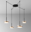 Immagine di Lampadario Decentrato 4 Pendenti Oro Rosa Led Dimmerabile Aere Perenz
