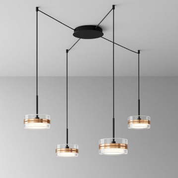 Immagine di Lampadario Decentrato 4 Pendenti Oro Rosa Led Dimmerabile Aere Perenz