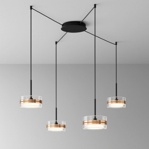 Immagine di Lampadario Decentrato 4 Pendenti Oro Rosa Led Dimmerabile Aere Perenz