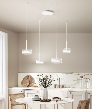 Immagine di Lampadario Aere Perenz Bianco 4 Pendenti Decentrati Led Dimmerabile