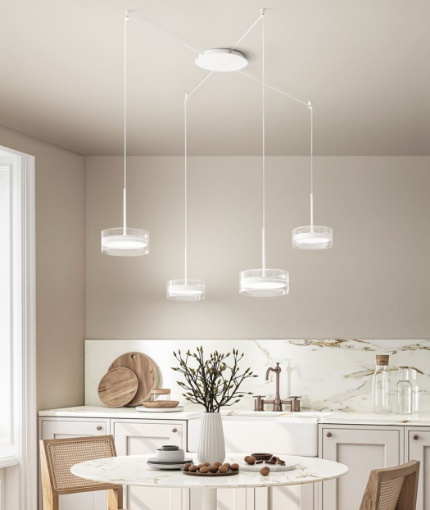 Immagine di Lampadario Aere Perenz Bianco 4 Pendenti Decentrati Led Dimmerabile