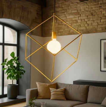 Immagine di Lampadario a Sospensione Cubo Metallo Oro 35x35 cm Cube Perenz