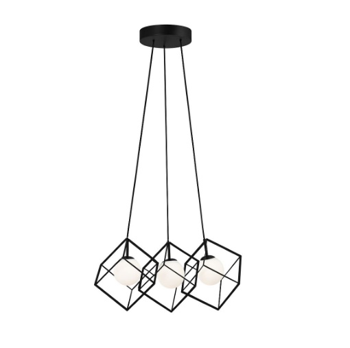 Immagine di Lampadario Moderno Nero 3 Luci Per Cucina Cube Perenz