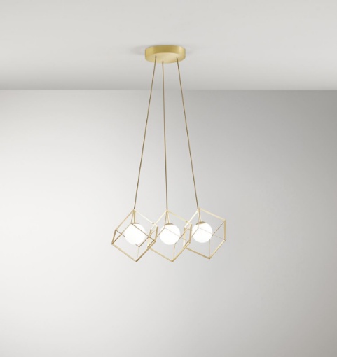 Immagine di Lampadario Per Cucina Tre Pendenti Oro Cube Perenz
