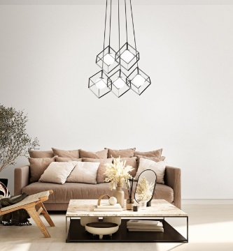 Immagine di Lampadario Cube Perenz 5 Pendenti Nero Per Soggiorno Moderno