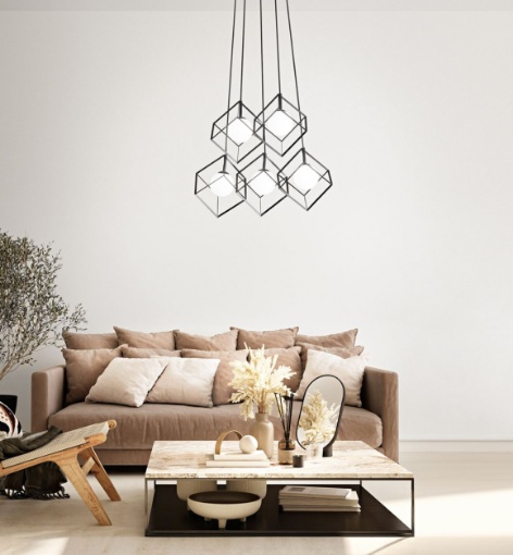 Immagine di Lampadario Cube Perenz 5 Pendenti Nero Per Soggiorno Moderno