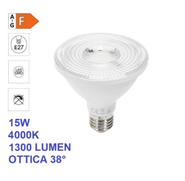 Immagine di Lampadina LED PAR38 E27 15w 4000k 1300 Lumen Ottica 38