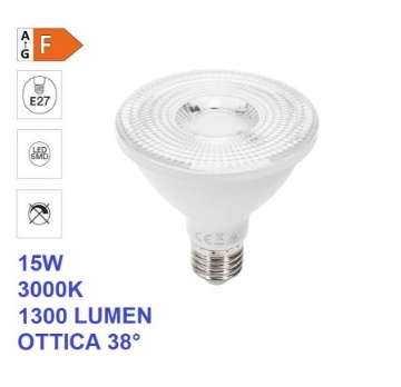 Immagine di Lampadina LED PAR38 E27 15w 3000k 1300 Lumen Ottica 38