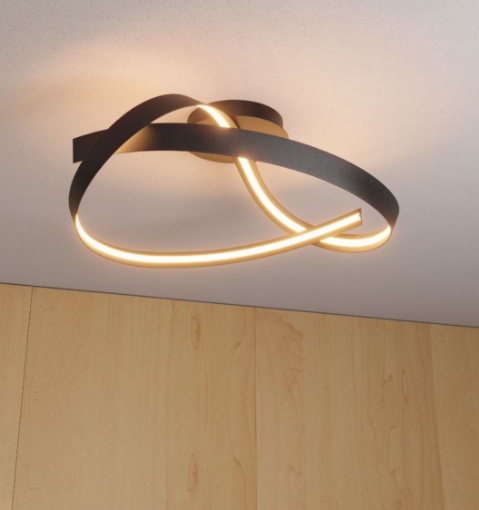Immagine di Plafoniera Design Curvo Nero Impuls Led 34w 3000k Redo