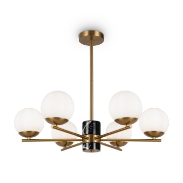 Immagine di Lampadario Elegante Nero Ottone Sfere Bianche Marble Maytoni