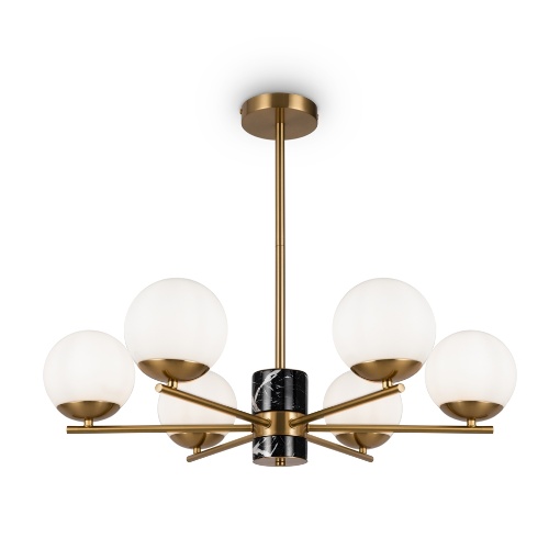 Immagine di Lampadario Elegante Nero Ottone Sfere Bianche Marble Maytoni