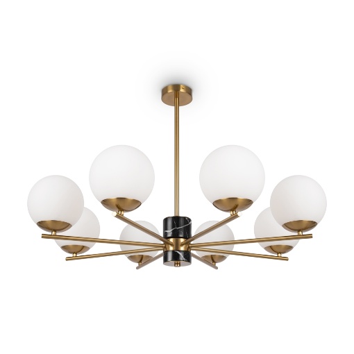 Immagine di Lampadario da Soggiorno Ottone Nero 8 Sfere Vetro Marble Maytoni