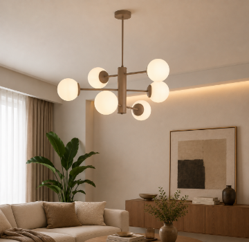 Immagine di Lampadario Moderno Tortora 6 Sfere Vetro Bianco Demetra Bonetti