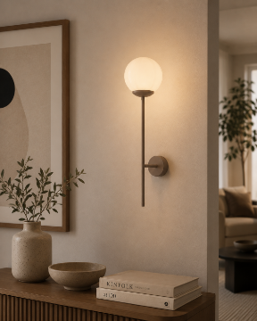 Immagine di Applique Tortora Con Sfera Vetro Bianco Demetra Bonetti