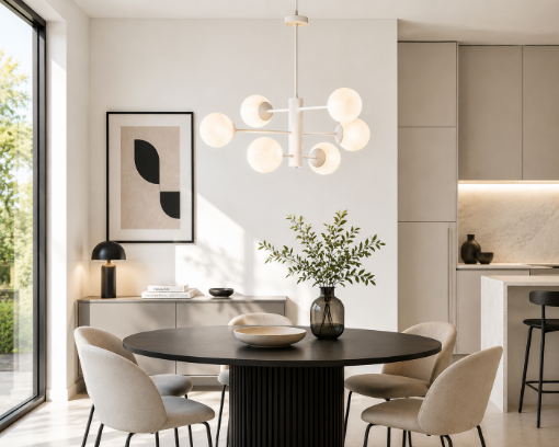 Immagine di Lampadario Demetra Bianco Con Sfere Vetro 6 Luci Bonetti