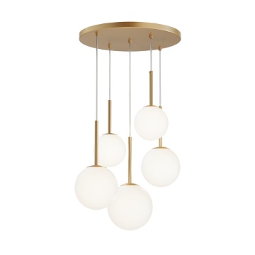 Immagine di Lampadario Oro Cascata Sfere Vetro Bianco Basic Form Maytoni