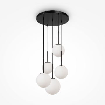 Immagine di Lampadario Soggiorno Nero Con 5 Sfere Bianche Basic Form Maytoni