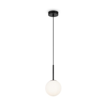 Immagine di Sospensione Piccola Nera Vetro Bianco Sfera 15 cm Basic Form Maytoni