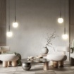 Immagine di Sospensione Piccola Nera Vetro Bianco Sfera 15 cm Basic Form Maytoni