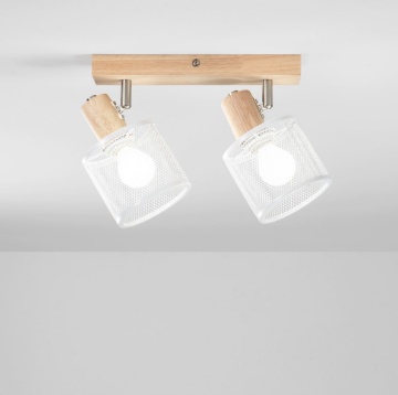 Immagine di Lampada Soffitto Legno Due Luci Orientabili Metallo Bianco Twinset Fan