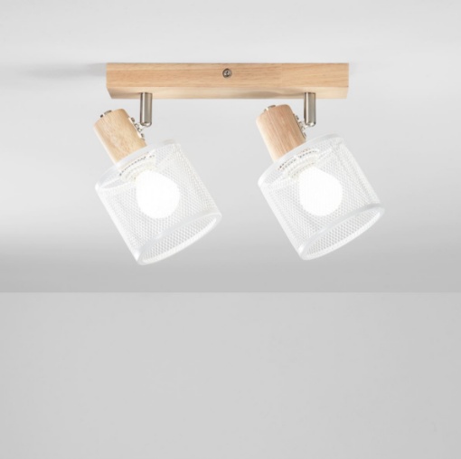 Immagine di Lampada Soffitto Legno Due Luci Orientabili Metallo Bianco Twinset Fan