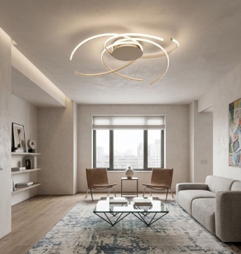 Immagine di Grande Plafoniera Moderna Oro Led Dimmerabile 80w Soffira Ondaluce