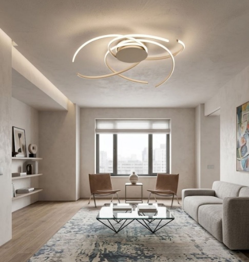 Immagine di Grande Plafoniera Moderna Oro Led Dimmerabile 80w Soffira Ondaluce